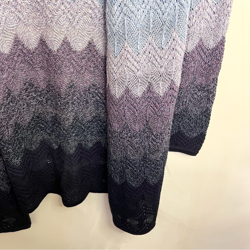 Chicos Women Cardigan 1 Open Duster Pointelle Knit Purple Blue Ombré - Picture 4 of 8